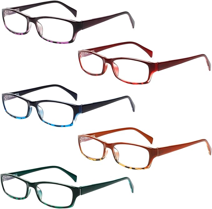 Henotin 5-Pack Reading Glasses Blue Light Blocking Anti Eyestrain Computer Reading Glasses for Women and Men Readers (Mix Color-C2, 3.50, Diopters)