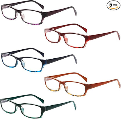 Henotin 5-Pack Reading Glasses Blue Light Blocking Anti Eyestrain Computer Reading Glasses for Women and Men Readers (Mix Color-C2, 1.50, Diopters)