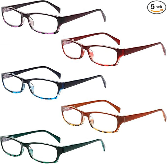 Henotin 5-Pack Reading Glasses Blue Light Blocking Anti Eyestrain Computer Reading Glasses for Women and Men Readers (Mix Color-C2, 0.50, Diopters)