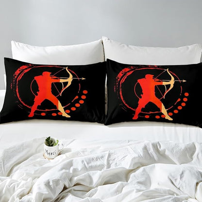 Manfei Archery Fitted Sheet Full Size, Archery Athletes Silhouette Print Bedding Set 3pcs, Sports Theme Bed Cover with 2 Pillowcases, Kids Boys Teens Room Decor, Soft Bedding(No Top Sheet)