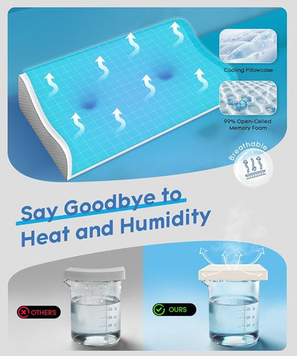 Cervical Pillow for Neck Pain Relief - Contour Pillow Memory Foam Pillows for Sleeping, Double Ear Relief Zones Neck Pillow, 6CM Enhanced Neck Support Cooling Bed Pillow for All Sleep Positions