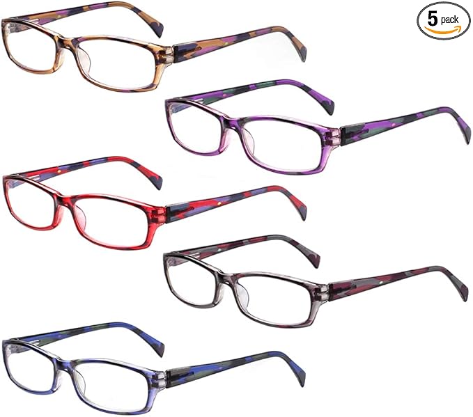 Henotin 5-Pack Reading Glasses Blue Light Blocking Anti Eyestrain Computer Reading Glasses for Women and Men Readers (5 Pairs Mix Color, 0.00)