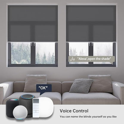 Motorized Cellular Shades with Remote, Light Filtering Smart Cellular Shades Compatible with Alexa, Honeycomb Window Blinds for Bedroom Home Office, Custom Size, Half Shading Grey