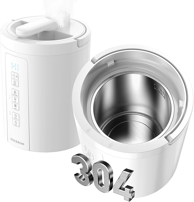 3L Stainless Steel Humidifier for Bedroom, Warm Mist Humidifiers Easy Clean, Steam Humidifier for Living Room, Whisper-Quiet and Filterless, with Sleep Mode and Timer, Auto-off Setting