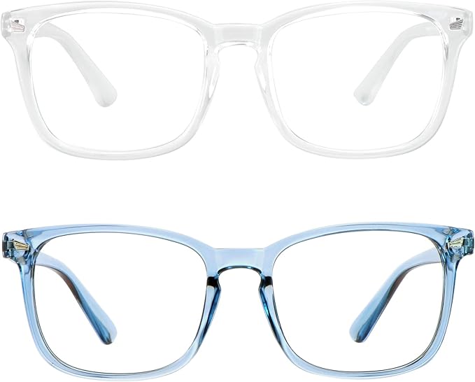 LifeArt Blue Light Blocking Glasses, 2 Pairs With Spring Hinge, Computer Reading, Gaming, TV Glasses for Women Men, Anti Eyestrain, UV, Glare (Clear&Blue, +2.50 Magnification)