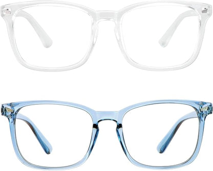 LifeArt Blue Light Blocking Glasses, 2 Pairs With Spring Hinge, Computer Reading, Gaming, TV Glasses for Women Men, Anti Eyestrain, UV, Glare (Clear&Blue, +2.50 Magnification)