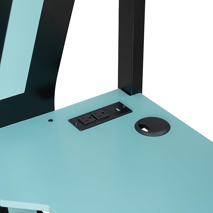 Full Size Gaming Loft Bed with Desk & Charging Ports & RGB Light Strip,Heavy-Duty Wood Bunk Bed Frame with Storage Shelves,Safety Guardrails & Ladder for PC & Console Gamers,Under-Bed Space,Cloud Blue