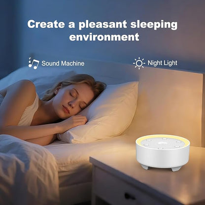 Kipcush White Noise Machine - 21 Soothing Non-Looping Sounds, Dimmable Night Light, & Blind-Touch Buttons | USB-Powered Portable Sleep Therapy for Babies, Adults, Office & Travel - White