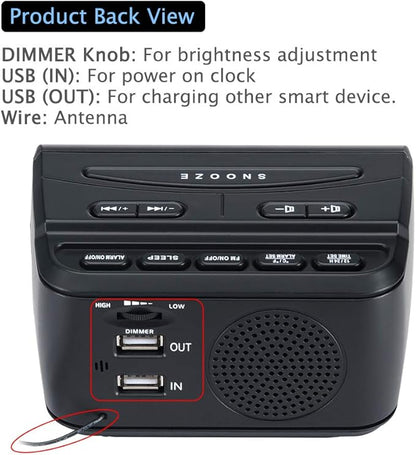 DreamSky Alarm Clock Radios for Bedrooms with Battery Backup, Large Big Numbers with Dimmer Wheel, USB Port, Bedside Digital FM Radio with Sleep Timer, Temperature, Adjustable Volume, Snooze