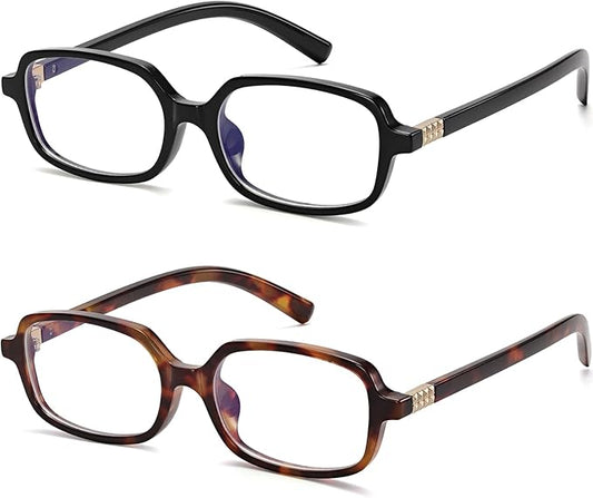 LIKSMU Blue Light Blocking Glasses for Woman Men Blue light Blocker Eyewear Trendy Rectangle Small Eyeglasses, 2pack