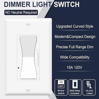 Dimmer Switches for LED Lights,Greencycle 4PK 3 Way Dimmer Switch for Dimmable 150W LED CFL Light,600W Halogen and Incandescent,15A 120V,Neutral Wire Not Required,Residential/Commercial,ETL Listed