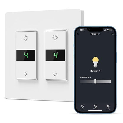Milfra Smart Dimmer Switch 2Gang Digital Display Single-Pole 3Way Dimmer Smart Switch， 2024 New Model，Works with Siri, Alexa and Google Home，Voice and Remote Control，Neutral Wire Required