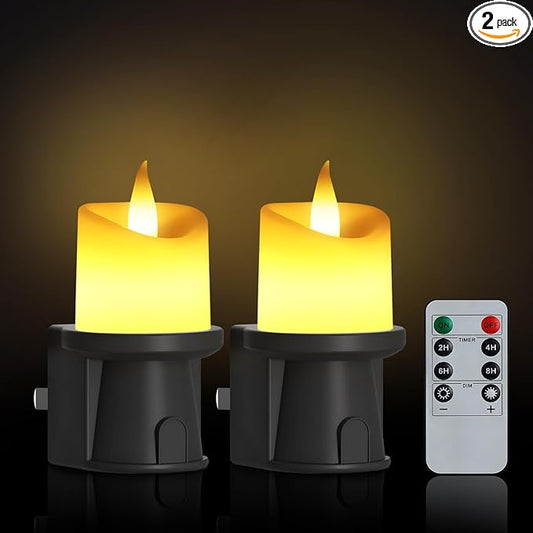 2-in-1 Plug in Night Light (2 Pack) - Dual Mode: Sensor & Remote Control - Modern Farmhouse Black Candle Wall Sconce for Industrial Decor, Hallway, Halloween (Black, 2 Pack)