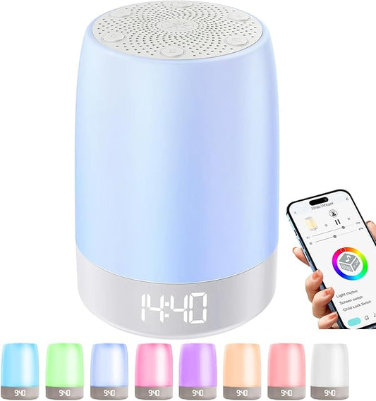 Sound Machine White Noise Machine with 32 Soothing Sounds, Bluetooth Speaker Alarm Clocks for Bedrooms with Wake up Light, Night Light for Kids, App Control Birthday Gifts for Teenage Girls Boys Women