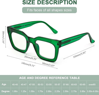 AQWANO Stylish Oversized Reading Glasses for Women Fashion Designer Readers Blue Light Square Computer Glasses