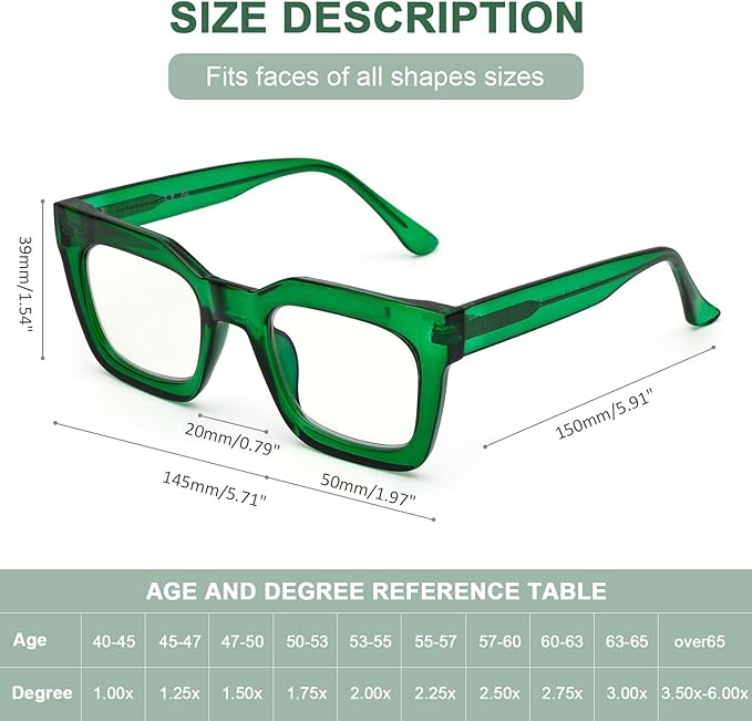 AQWANO Stylish Oversized Reading Glasses for Women Fashion Designer Readers Blue Light Square Computer Glasses