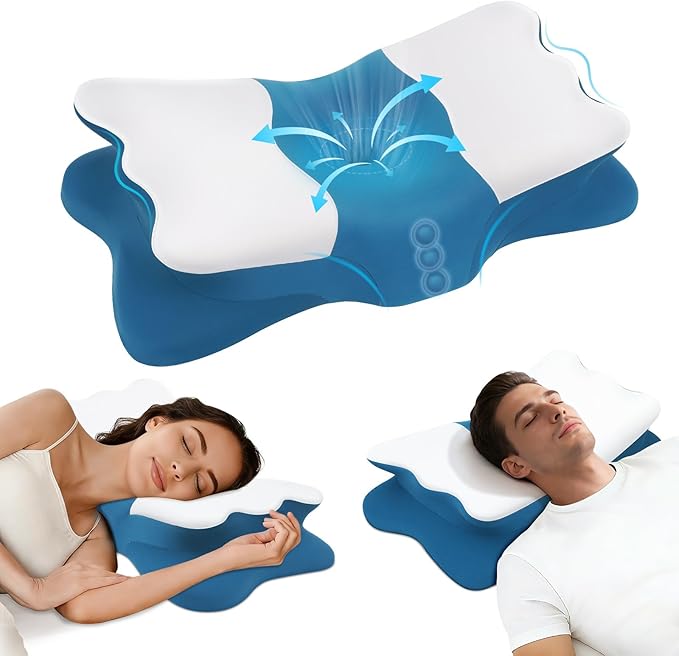 Cervical Neck Pillow for Sleeping - Ergonomic Pillow for Neck Pain Relief - Memory Foam Pillows with Cooling Pillowcase, Orthopedic Contour Neck Support Pillow for Side, Back and Stomach Sleepers
