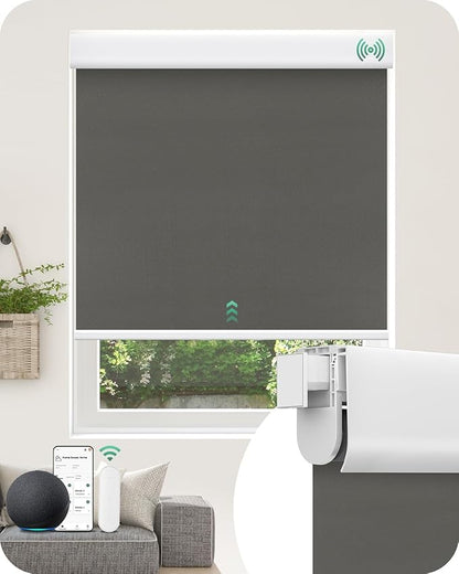 Allesin No Drill Motorized Blinds with Remote | Rechargeable Smart Blackout Roller Shades, Cordless Electric Window Blinds for Bedroom, Living Room, Home Office, Smoky Gray 34x72 Inches