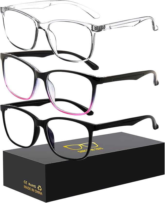 Blue-Light Blocking Glasses Computer Reading/Gaming/TV/Phones Glasses Fashion Anti Eyestrain UV Glasses for Women Men（E5 Black + Blackviolet + Transparent）