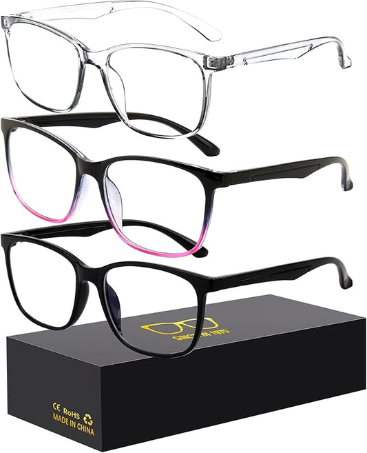Blue-Light Blocking Glasses Computer Reading/Gaming/TV/Phones Glasses Fashion Anti Eyestrain UV Glasses for Women Men（E5 Black + Blackviolet + Transparent）