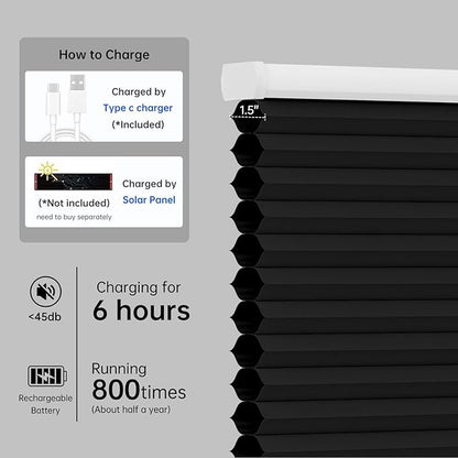 Motorized Cellular Shades with Remote, Blackout Smart Cellular Shades Compatible with Alexa, Cordless Honeycomb Window Blinds for Bedroom Home Office, Custom Size, Blackout Black