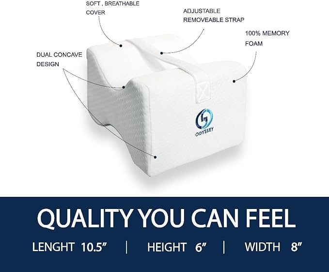 Ergonomic Knee Pillow for Side Sleepers – Cooling Leg Pillow for Side Sleeping – Sciatica Pain Relief Pillow with Strap for Hip and Back Pain – Under Knee Pillow for Sleeping on Back