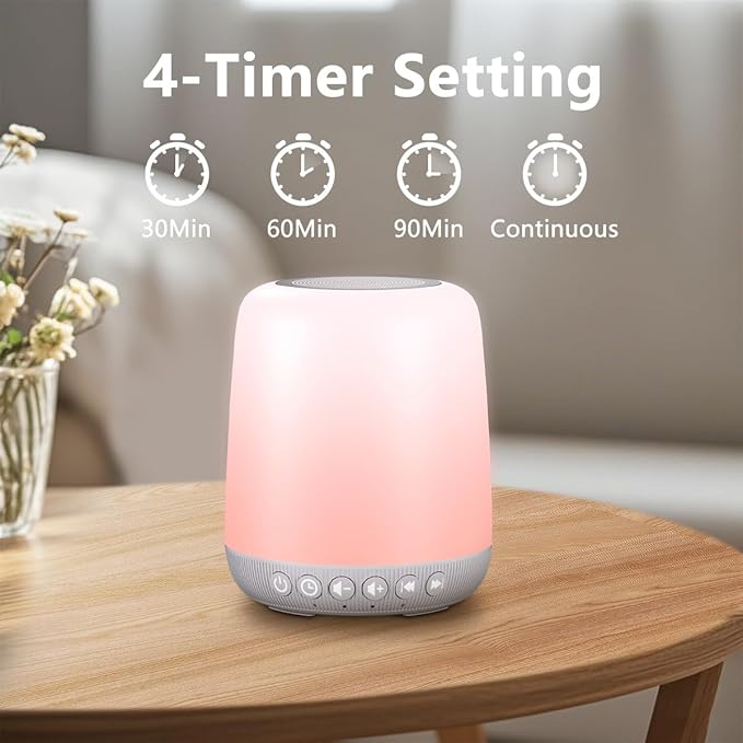 White Noise Machine Easysleep Baby Sound Machine for Sleeping with 12 Night Light Colors 30 Soothing Sounds 4 Timer Portable Sleep Machine for Baby Adults, Smart App Control, Touch Control