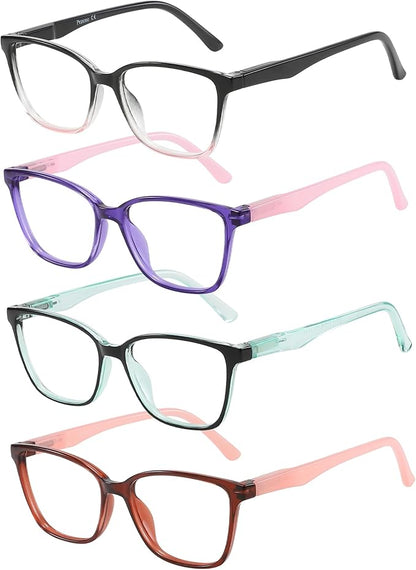 Przene 4 Pack Blue Light Blocking Reading Glasses,Readers for Women and Men with Spring Hinge