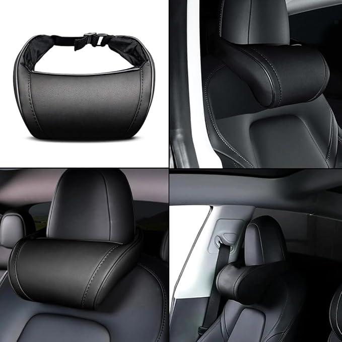 Car Headrest Neck Pillow Support Memory Foam Ergonomic Design Accessory for Driving Seat Fatigue Relief Compatible with Model S X 3 Y & Cybertruck - 2 Pieces