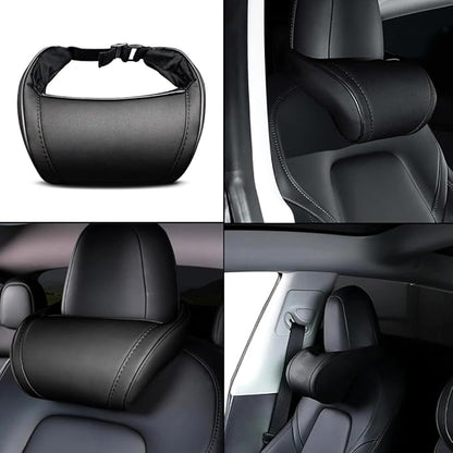 Car Headrest Neck Pillow Support Memory Foam Ergonomic Design Accessory for Driving Seat Fatigue Relief Compatible with Model S X 3 Y & Cybertruck - 2 Pieces
