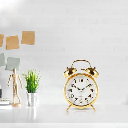Super Loud Alarm Clock for Heavy Sleepers,4 inches Twin Bell Alarm Clock with Backlight,Battery Operated,Silent Non Ticking,for Kids,Adults,Bedrooms,Retro Decor Desk Analog Clocks. (Golden)