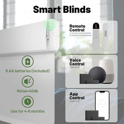Motorized Blinds with Remote, Blackout No Drill Cordless Smart Roller Shades, Automatic Blinds for Windows, White,34.25" W x 72" H