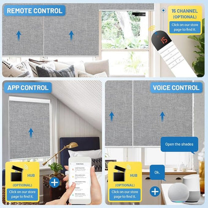 Motorized Blinds with Remote, [Free Solar Panels] Cordless Smart Blinds with Valance Cover, Blackout Electric Blinds with Remote Control, Automatic Roller Shades for Windows Light Gray 28" W x 72" H