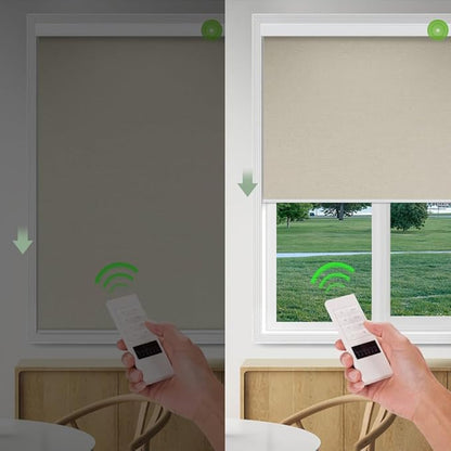 ZSHINE Motorized Blackout Window Blinds Over-Size Customize Width (21-114 Inches) Remote Control Wireless and Rechargeable Motor Roller Shades Blinds for Windows(Light Coffee 82026C)