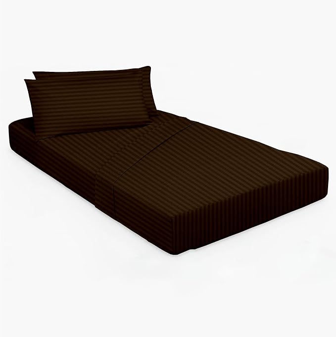 Cot Sheet and Pillow Case 4 Piece Set - 1 cot Fitted Sheet 33" x 75", 1 cot Flat Sheet 64"x 94", 2 Pillow Cases 20"x 30" Perfect for Folding Guest Bed Frame,Rollaway Beds (Chocolate Stripe)