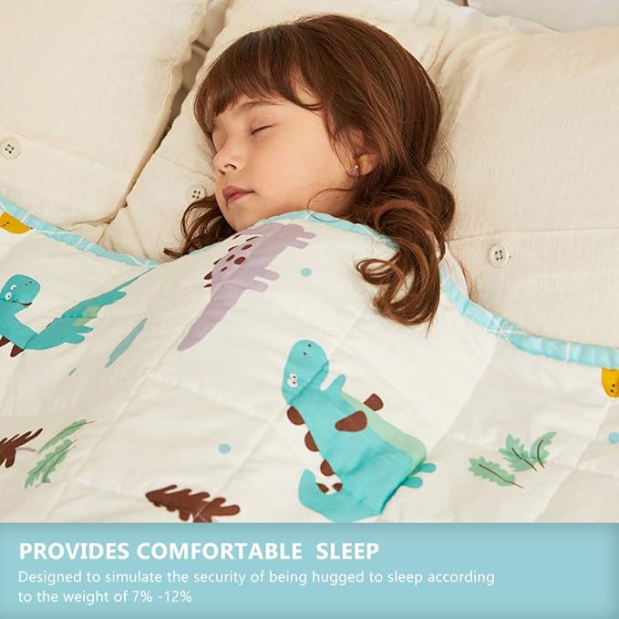Weighted Idea Cooling Weighted Blanket Kids 10 lbs 41"x60" (100% Cotton, Dinosaur) with Premium Glass Beads