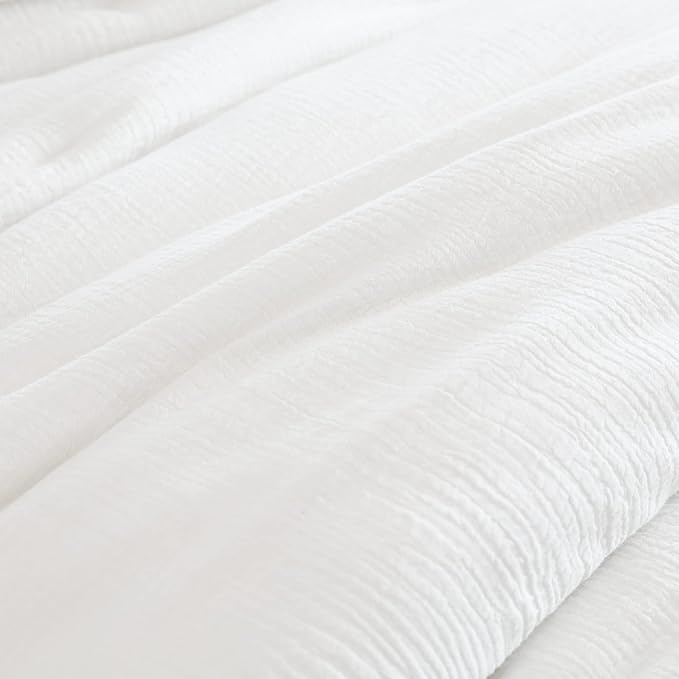 Hombys 100% Cotton Muslin Oversized King 120x120, Lightweight and Breathable Down Alternative, Soft Gauze Summer Bed Comforter, Off White Reversible Fluffy Duvet Insert