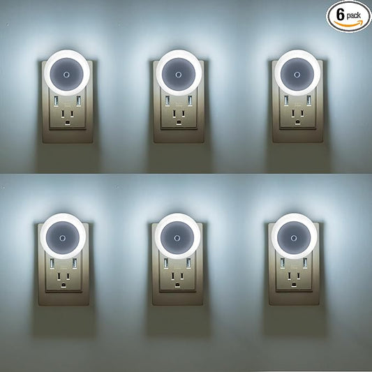 KINUR 6 Pack Night Light, LED Night Lights Plug into Wall with Dusk to Dawn sensors, Plug in Night Lights for Kids Room, Bedroom, Bathroom, Baby Nursery,Stair Lights, Hallway Light, Daylight