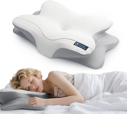 Cervical Neck Pillow for Side & Back Sleepers, Ergonomic Memory Foam Pillow for Sleep Apnea, Neck Pain Relief, Neck Support Pillow with Washable Pillowcase