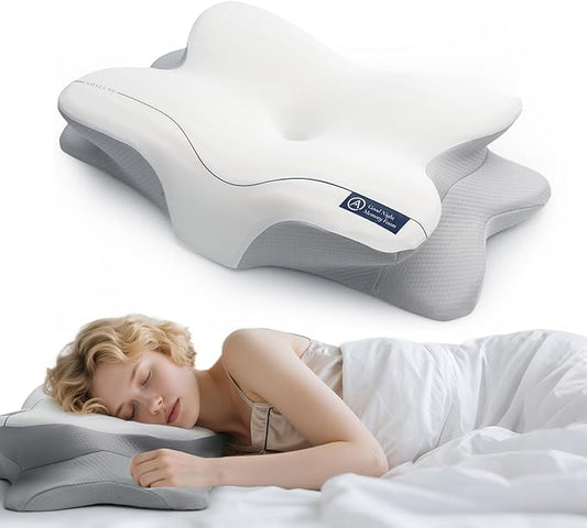 Cervical Neck Pillow for Side & Back Sleepers, Ergonomic Memory Foam Pillow for Sleep Apnea, Neck Pain Relief, Neck Support Pillow with Washable Pillowcase