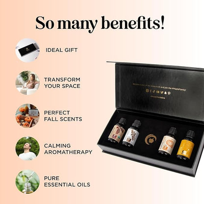 Fall Essential Oils Set for Diffuser - Extra Large 100% Pure Autumn Essential Oil Blends Gift Set with Pumpkin Spice Cedarwood Vanilla Spice & Focus - Aromatherapy Gift for All Occasions (4x30mL)