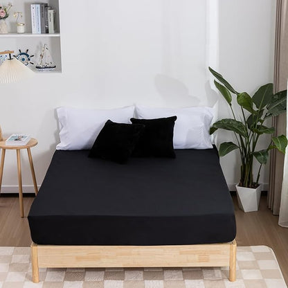 Holawakaka Queen Waterproof Mattress Encasement Protector Black Fitted Sheet Breathable Bed Mattress Pad Cover, 14" Deep Pocket (Black, Queen)