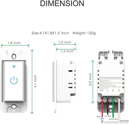 Smart Light Switch, WiFi Switch Touch Wall Switch 1 Gang, Compatible with Alexa Google Home