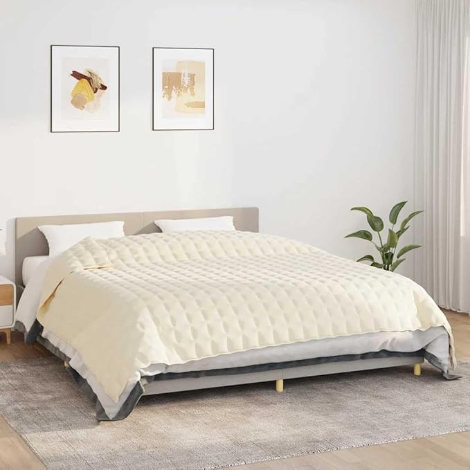 Light Cream Weighted Blanket 100% Brushed Polyester Microfiber, 33 lbs for Deep Sleep and Calm, 86.6 x 102.4 Inches with Even Glass Bead Filling, Soft Sensory Blanket