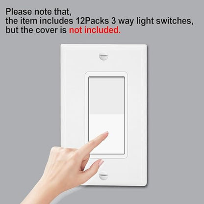 3 Way Switch White, Greencycle 12 Pack Three Way Light Switch Rocker Switches 15A 120/277V, On/Off Rocker Paddle Interrupter, Residential/Commercial Grade,Home & Office,UL/CUL