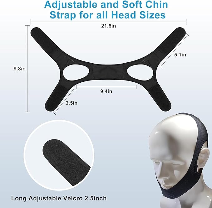 Anti Snoring Devices - Chin Strap for Sleeping - Simple and Effective Stop Anti Snoring Chin Strap - Adjustable Airflow Jaw Strap - Snoring Solution for Women and Men - Black7AB