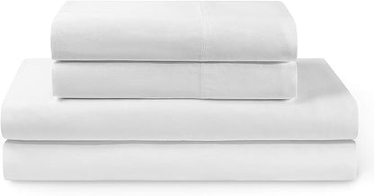 YnM Bed Sheet Set with 100 Percent Cotton, 400TC Fabric with 2 Pillowcases and Flat Sheet, Deep Pocket Fit 19'', Silky-Soft & Sweat Wicking, 4 Piece (Ca King, White)