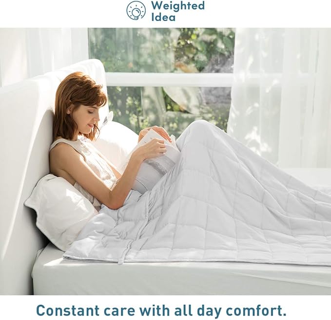 Weighted Idea Weighted Blankets for Adults (White,48"x72",15lbs) Breathable Twin Blanket with Premium Glass Beads Heavy Soft Throw Blanket for All-Season