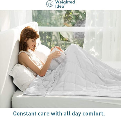Weighted Idea Weighted Blankets for Adults (White,48"x72",15lbs) Breathable Twin Blanket with Premium Glass Beads Heavy Soft Throw Blanket for All-Season