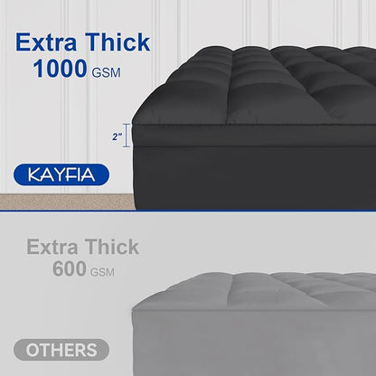 KAYFIA King Mattress Topper, Extra Thick Mattress Pad Cover for Deep Sleep,3D+7D Snow Down Alternative Fill Overfilled Plush Pillow Top Mattress with 8-23 Inch Deep Pocket-Black